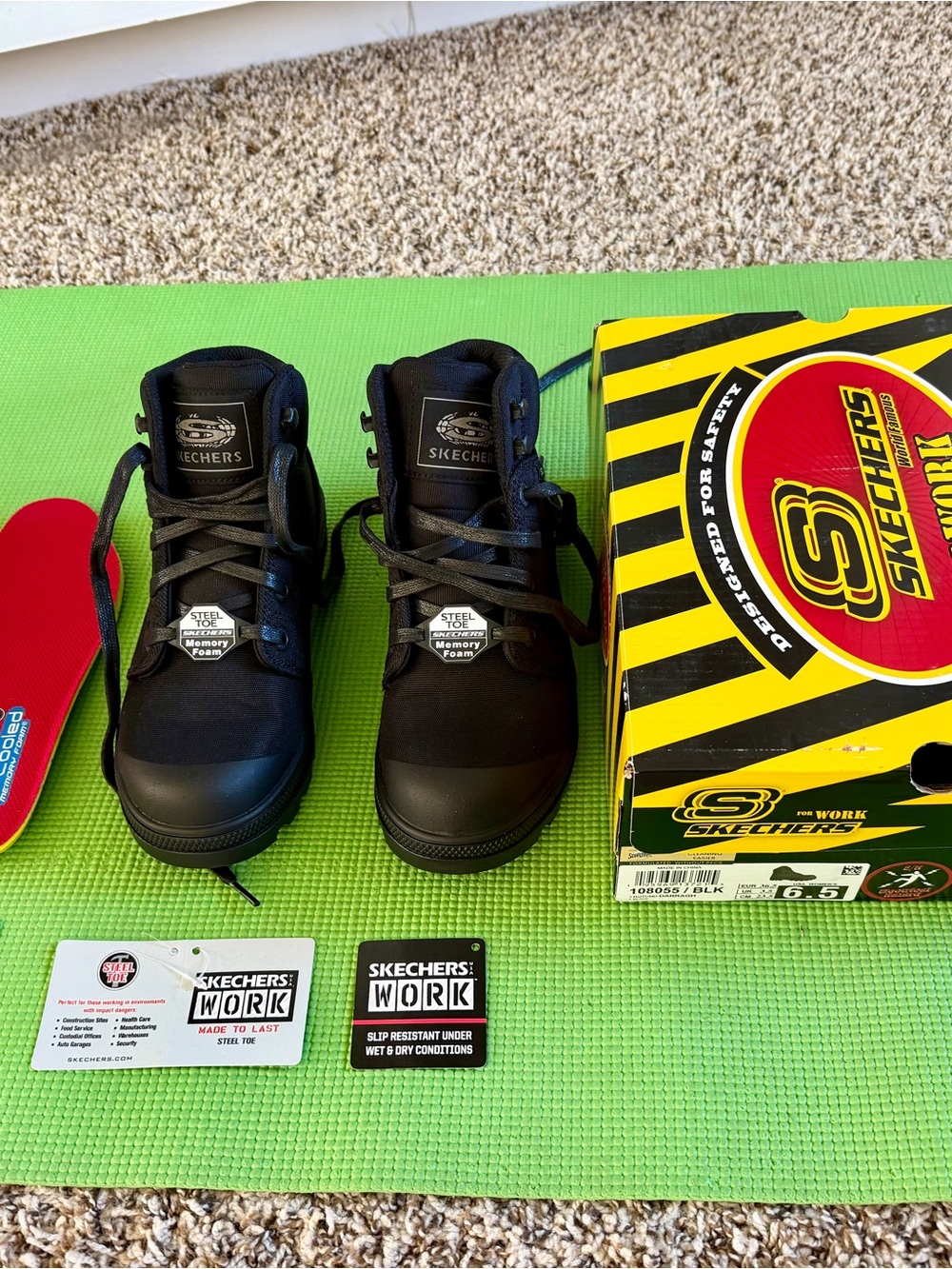 Skechers Black Lace-Up Work Boots